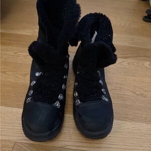 Black Faux Shearling-Lined Winter Boots